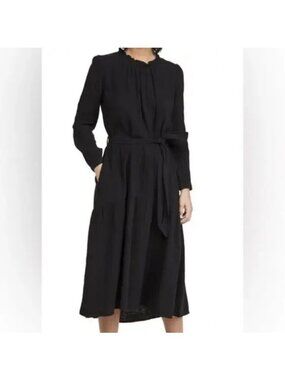 Xirena Luna Cotton Gauze Tiered Belted Ruffle Midi Dress Black Size MEDIUM